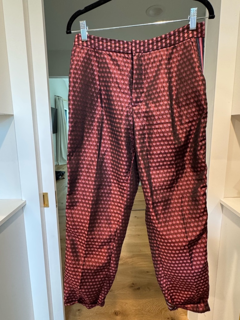 Zara Burgundy Patterned Jacquard Ankle Pants